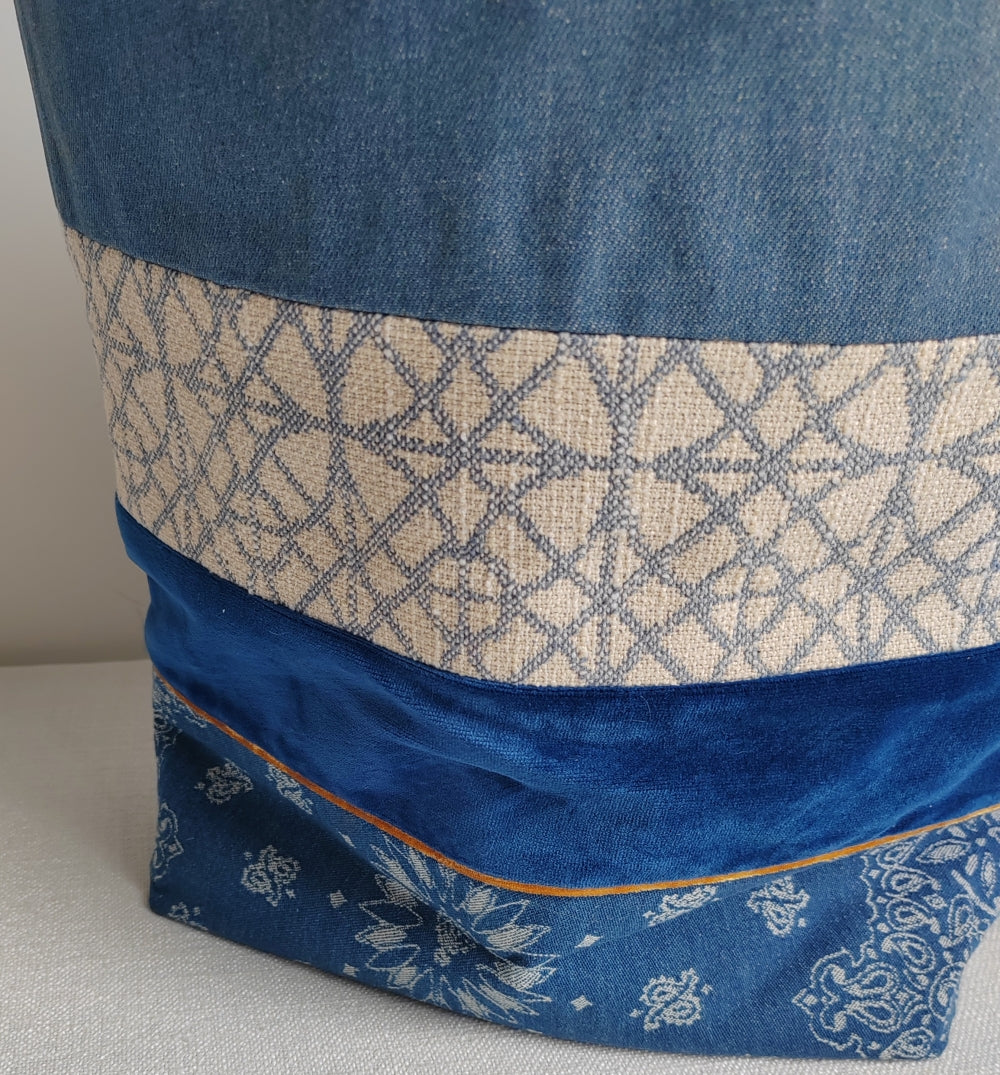 RS Enjoy Life Tote Shoulder Patchwork Embroidery Linen Jean Denim Leisure Casual Shopping Bag for Grocery Travel Beach Gift Handbag Handles with Floral Pattern(Quality Concise, Standard Size)