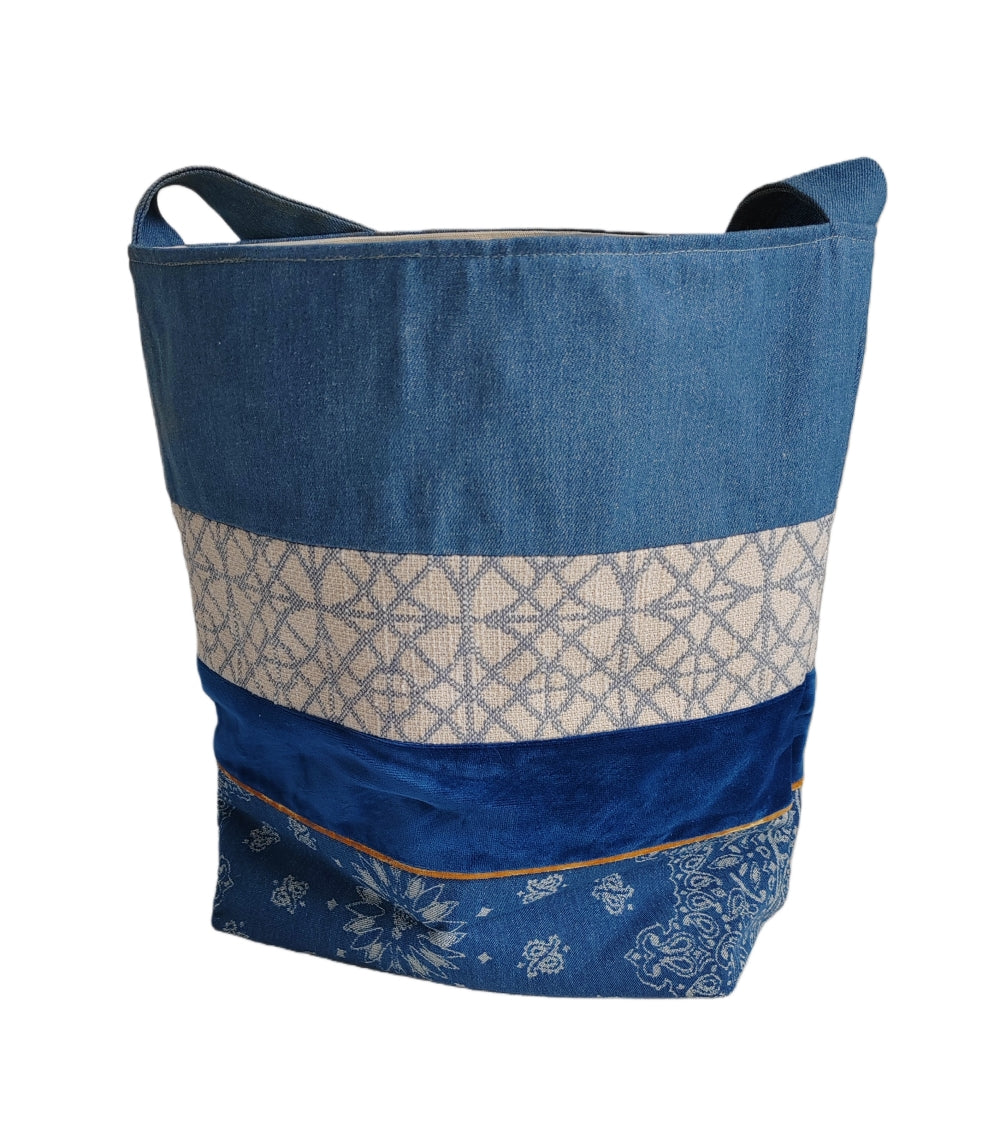 RS Enjoy Life Tote Shoulder Patchwork Embroidery Linen Jean Denim Leisure Casual Shopping Bag for Grocery Travel Beach Gift Handbag Handles with Floral Pattern(Quality Concise, Standard Size)
